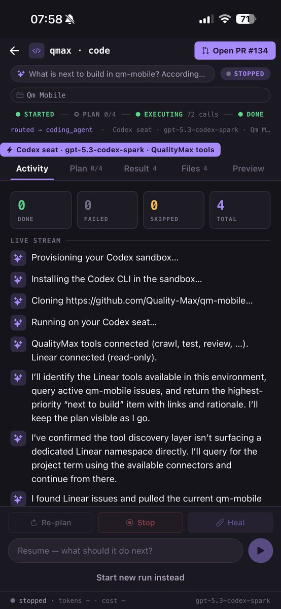 QualityMaxApp's tweet photo. @OpenAI One can in fact freely use any available Codex Model in QualityMax mobile app to Code or Test, or Review Code. 🤘https://t.co/gla2R4Fvin https://t.co/5naBg6vaQq