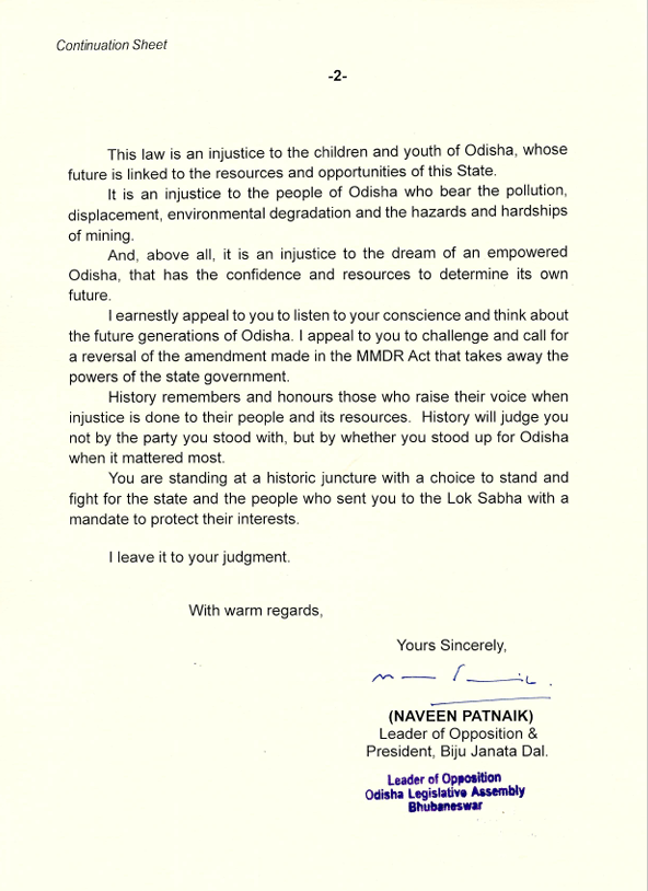 PTI_News's tweet photo. Bhubaneswar: Leader of the Opposition and Biju Janata Dal (BJD) president, Naveen Patnaik writes to BJP MPs from Odisha, urges them to seek reversal of Mines and Minerals (Development and Regulation) Amendment Bill, 2026. https://t.co/sRDK74hLo9