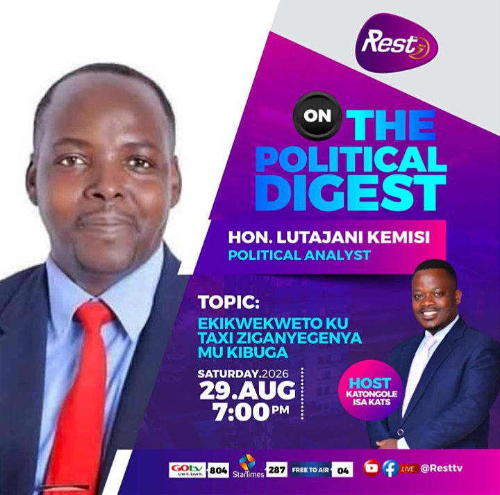 LutajaniK's tweet photo. Today 29/AUGUST/2026, Hon Lutajani Kemisi is going to be live on REST TV from 07:00pm to 09:00pm to discuss the matters of the National Importance.
Each One, Tell One 
We are Lugazians 
We are the Generation 
Plant a Tree and Save the World 
Keep the World Green and Clean https://t.co/1MjxMkxs2g