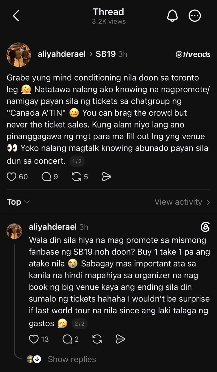 L0ne_her0's tweet photo. Oh god. This fandom is insufferable. 🤦

Blooms are not that bothered if low yung ticket selling ng concert ng BINI. Why? Because we know the girls are well-compensated. ABS-CBN might have lapses with how they promote BINI but one thing we can agree on is that they know how to handle their artist well which is evident with the numerous A-lister artists under them. 

Unlike your fave who technically owns their label, BINI don’t own ABS-CBN for blooms to care about the business side of things. Kayo kasi, para kayong fan/investor kaya stress out kayo lage at panay tingin nyo sa bakod namin to compare the figures. Also kayo na nagsabi, mas malaki ang ABS-CBN which means they still have the leverage to take a risk for BINI coz BINI is not their ONLY asset. Above all, they know what they are doing business-wise so hindi namin pinoproblema if discounted man yung ticket or pinamigay or whatever. Kahit pa free pa yan, do you think people will attend a concert of an artist they don’t like and spend money on food, transpo and even accommodation? NOPE! 

Outside the Philippines, BINI is literally starting from zero. We are not so delusional to think na they are that BIG compared to other international artists. BUT we always celebrate every wins and achievements no matter how small it is. Their management can do whatever it takes to put BINI’s name out there and we’ll gladly support them. And if this is their way of promoting BINI to reach more people then so be it. More people to see their performances, the more people will recognized their talent and how good they are live and eventually that will have a domino effect. That’s how you plant the seeds.

If I remember correctly (correct me if I am wrong) but this entire discourse about crowd size or whether a concert was sold out or not, or if ticket sales were low or high, including ticket prices started when BINI became first Filipino act to perform at Philippine Arena. But you people started the “first” narratives way before BINI. Because of your superiority complex kaya hirap umangat ibang PPOP groups sa pinas lalo na yung under ng maliliit na label. Binabakuran at hinaharangan nyo kasi yung pintuan. Imagine smaller groups seeing you mocking BINI’s ticket sales and concerts. Edi mawawalan sila ng gana and mag-aalangan yung management nila kasi may mga nakaaligid at nagbabantay sa gilid.

The same thing you did when you mocked BINI’s music production kesyo hindi artist paghindi nagsulat ng kanta disregarding the eco-system of the music industry where there are singers/interpreter, producers and composers/writers. Pati na music genre ng BINI dati na bubblegum pop pinagtawanan nyo kesyo pabebe at walang sense. Pati BINI’s talent pilit nyo minamock at sinasabing “walang talent”, like seryoso kayo? That’s just pure ignorance! Hindi nyo ba nakikita ang problema? Let me spell it out for Y-O-U.
