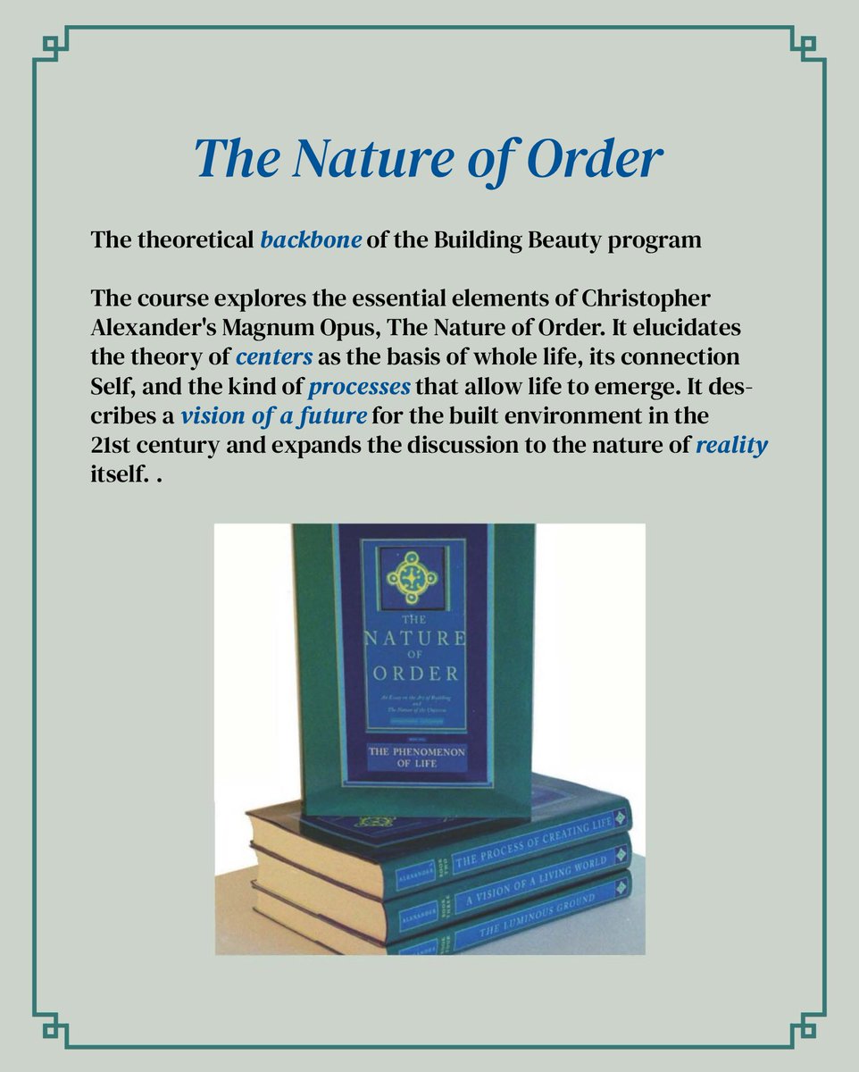_buildingbeauty's tweet photo. If you have an interest in joining our program, please get in touch. Write to hello@buildingbeauty.org.
Classes start on September 14th.
Our course descriptions here: https://t.co/HPqMzoZYk3 #buildingbeauty #natureoforder #patternlanguage #christopheralexander https://t.co/JIrAmrpxCN