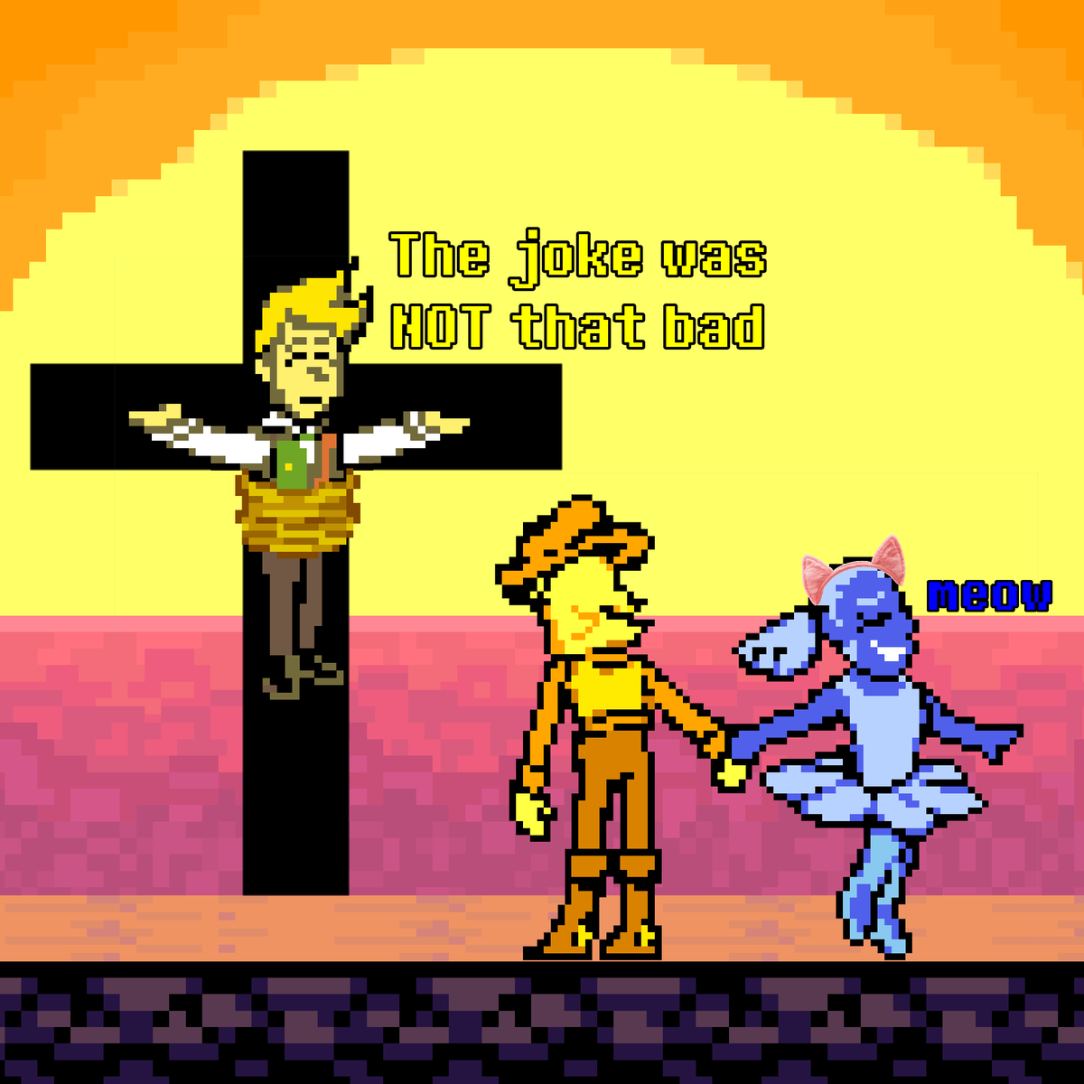 ScarfyKuhaku's tweet photo. I will never stop making sprite comics
Blue should meow I asked tricky tony

#Deltarune #Blue #Yellow #Flowery #Blellow https://t.co/vFKhfRMo61