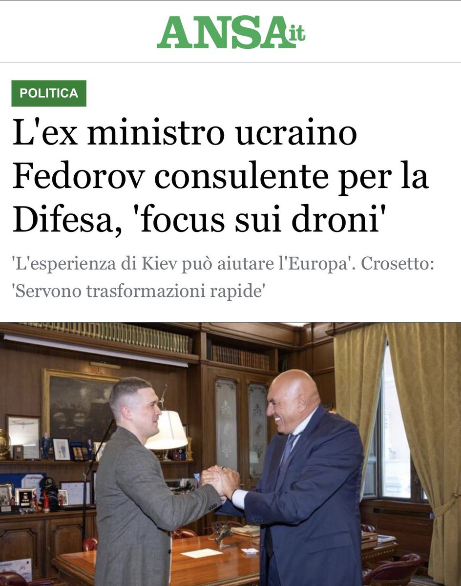 ProItalia_org's tweet photo. Grandissima idea integrare nella nostra Difesa l’ex-ministro di un Paese in guerra con una superpotenza nucleare. Davvero una bella trovata, perfetta per permettere all’Italia di affacciarsi in maniera credibile al tavolo delle mediazioni 🤦‍♂️

Se andiamo avanti con questa classe politica, siamo semplicemente fottuti.