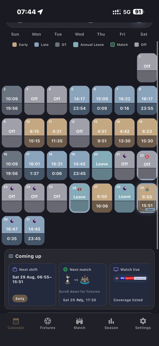 Rotamatchapp's tweet photo. #spurs vs #newcastle tonight in the #premierleague 

Download the new shift calendar app on AppStore now! Link in bio 📱👈🏻

#thfc #nfc #epl #football #fpl #shift #work #calendar https://t.co/HVTI190SMd