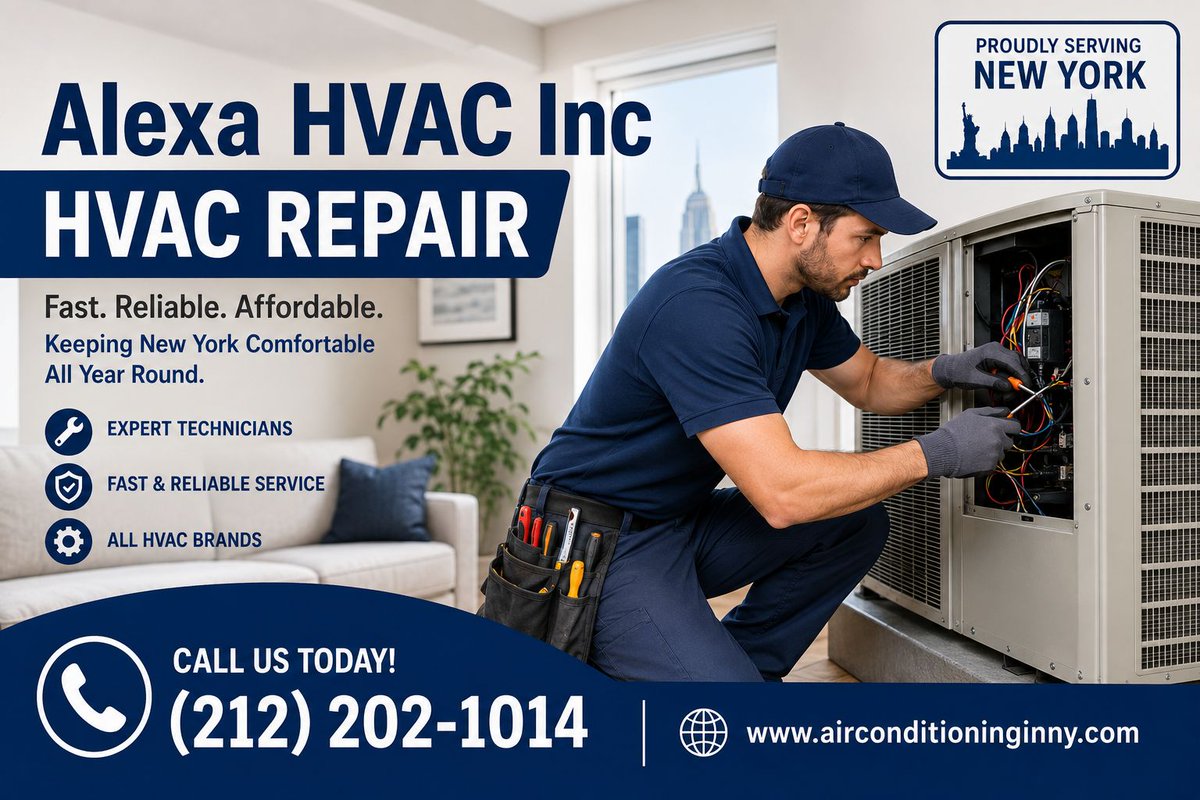 AlexaHvac's tweet photo. Keep Your Home Comfortable All Year! 🔧❄️🔥 Trust Alexa HVAC Inc for fast, reliable and affordable HVAC repair in New York. Expert technicians, dependable service, and comfort you can count on! 📞 (212) 202-1014
#HVACRepair #NewYorkHVAC #HeatingAndCooling #ACRepair #EmergencyHVAC https://t.co/FSYQ74KsoP