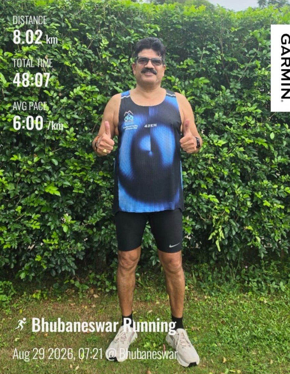 panda_sanjeeb's tweet photo. Sports Day 8K Run with my Bhubaneswar Cycling and Adventure Club members.
My activities in last one year:
September 2025 to August 2026
Running 1510 Km
Cycling 3000 km
Swimming 100 km 
Active Days 315
Don't limit your challenges,
Challenge your limits.
#sportsday #BCAC https://t.co/oHk0slmAS1