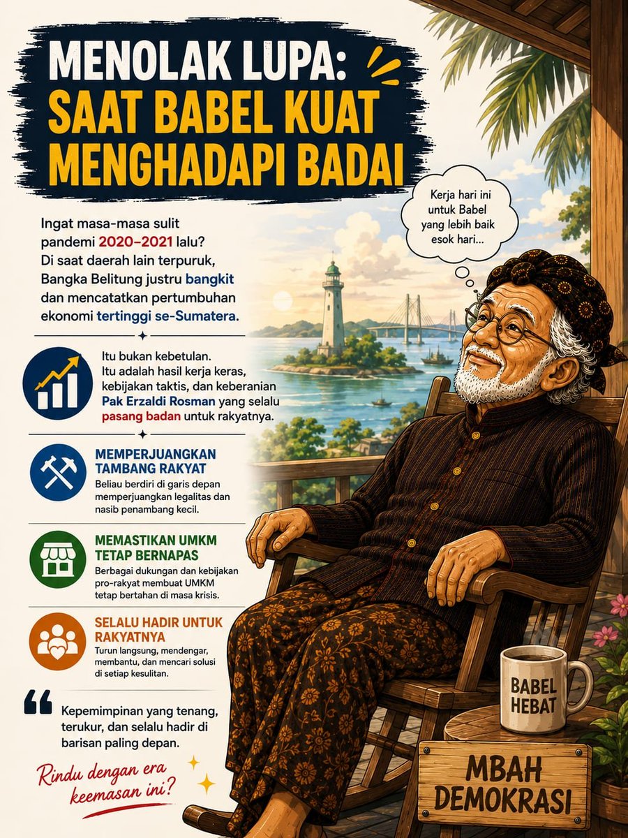 entikmlenuk's tweet photo. Menolak lupa saat badai pandemi 2020-2021 menghantam. Di saat daerah lain terpuruk, Bangka Belitung mampu bangkit. Erzaldi Rosman hadir membawa kebijakan taktis demi esok hari yang lebih baik

#RedFlagMV #OriginalierSNS APATHY https://t.co/DiBtU9pc63