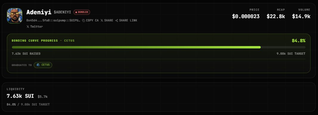0xRyanETH_'s tweet photo. $ADENIYI already hit 87% in Bonding curve progress on @SuiPump_SUMP .

CA: 0x45d4b54c12cb501f38f93de278de38c8f638a9fcfbc923904c0466a327ce5fa8::suipump::SUIPUMP

LFGGGG ADENIYI KALBOOOOOOOOO https://t.co/oRCCwRLN95
