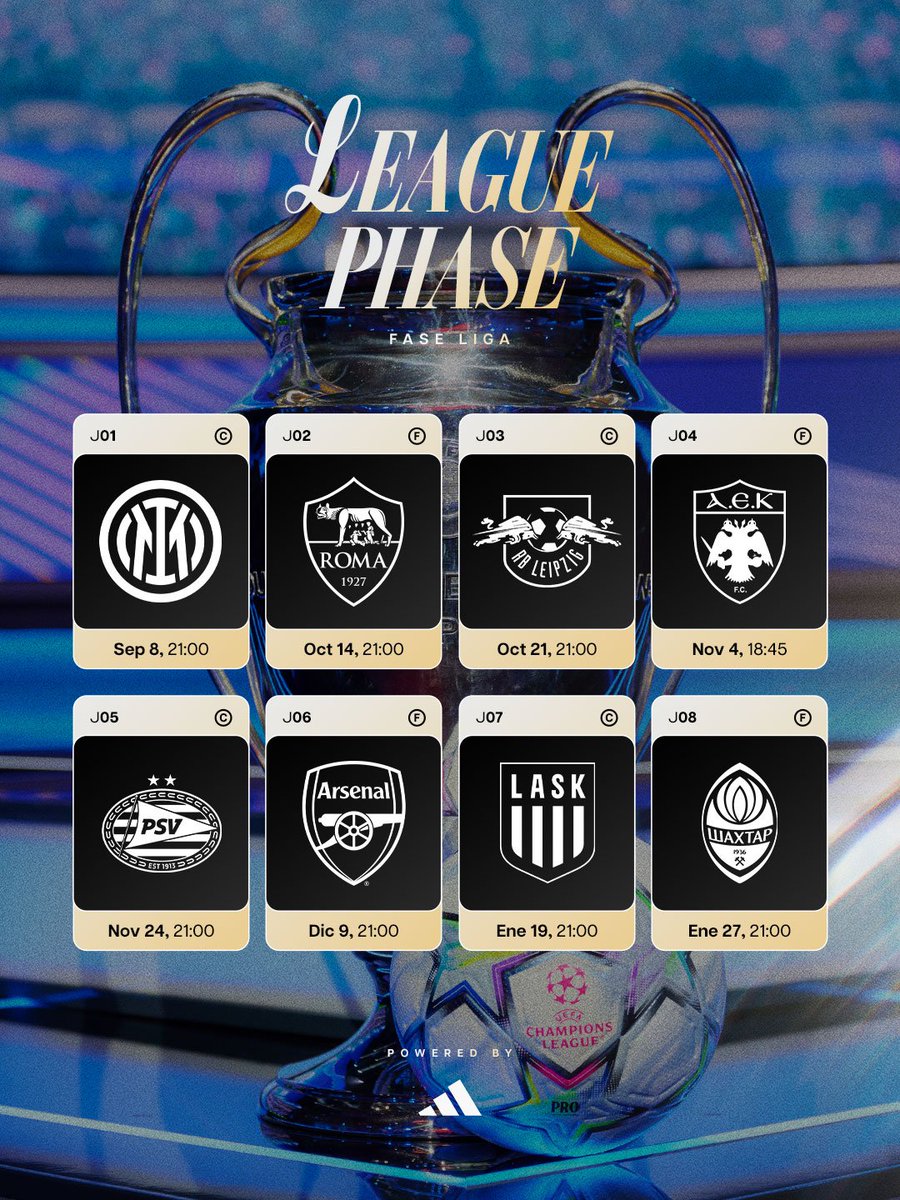 Teegold1111's tweet photo. 📆💫 Our calendar in the league phase of the 
@LigadeCampeones 2026/27!
@adidasfootball https://t.co/3a3jO9EEO2