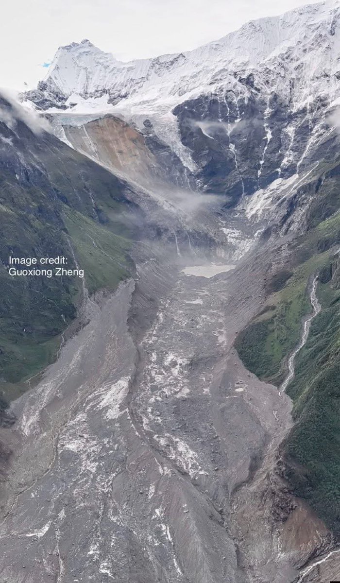 weeddude's tweet photo. this is where it began. a new image shows the enormous scar left high in the himalayas after part of the mountain and glacier collapsed on wednesday, sending rock, ice and debris cascading into the valley below and ultimately triggering the catastrophic flooding across nepal and tibet.

the image is credited to guoxiong zheng, a glacier researcher at lanzhou university who studies glacial hazards across the himalayas and tibetan plateau.