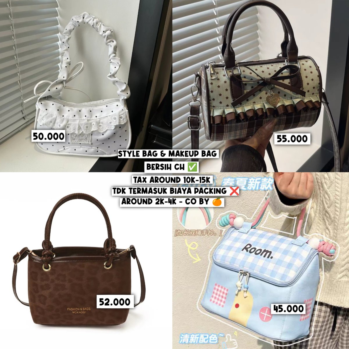 gobynawa's tweet photo. ㅤ
＊ֻ  fashion bag &amp; makeup bag
       color ask | detail wea 📲
ꗃ.. iDR, 25.000 -55.000 (DP 30,000) 
      pelunasan sebelum tgl 15
🖇 est. tax 10k-25k byr after arv ina
🛳 by sea cargo (1-2bulan) 
ㅤ https://t.co/53ttsL7f7W