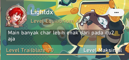 Lightdx1's tweet photo. Gua dari awal main itu ga pernah mau sama sekali yg namanya vertikal investment, fckup sama org2 yg saranin eidolon dan sign, thanks too kreator wuatauw beliau pelopor f2p yg buat gua sampai sejauh ini. Ini bukan soal meta tapi gimana caranya lu bisa bertahan mainin HSR ini https://t.co/fj0KKJGsME