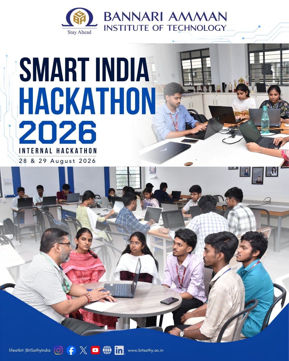Bitsathyindia's tweet photo. Smart India Hackathon 2026 | Internal Hackathon
Ideas. Innovation. Technology. Teamwork. 🚀

Our students are turning real-world challenges into innovative solutions through the SIH 2026 Internal Hackathon.

#sih2026 #innovation #studentinnovation #hackathon #bitsathy #stayahead https://t.co/KRkJ8MstdV