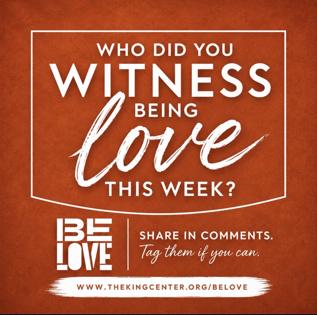 TheKingCenter's tweet photo. Who did you witness being love this week? Share in comments. Tag them if they’re on this platform.
https://t.co/XGE2OzgZsH
#BeLove #BelovedCommunity #TheKingCenter https://t.co/KX1Uu1ilf6