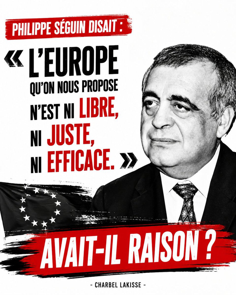 charbofficiel's tweet photo. 🇫🇷 Philippe Séguin disait :

« L’Europe qu’on nous propose n’est ni libre, ni juste, ni efficace. »

Des années plus tard, une question toute simple : avait-il raison ?

À vous de juger. 👇

#PhilippeSéguin #Europe #UnionEuropéenne https://t.co/bUpazWJDHi