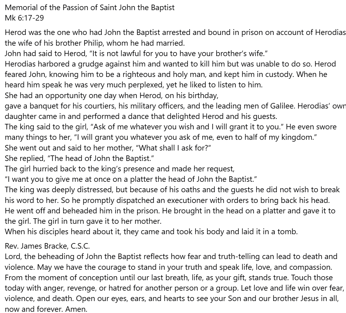 DanielB88599902's tweet photo. How sinful, selfish, and full of ego was Herodias, to ask for the head of the harbinger of Jesus Christ, Our lord. Yet, I can see my own sin and self-righteousness in her actions. Lord give me the grace to defeat the evil one and his temptations of the spirit! #followhim https://t.co/RpoLfkzdZu