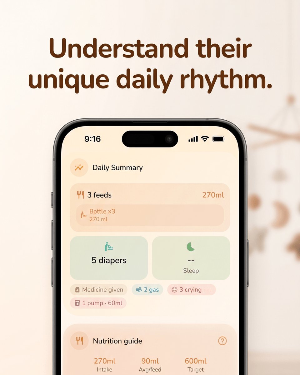 LulloviApp's tweet photo. One month of data:
Avg feeds/day: 7
Total sleep: 336 hours
Diapers: 210
Growth: +800g
Numbers that mean everything to you.
Lullovi captures your journey.
Free. Link in bio.
#TiredMom #SleepRegression https://t.co/7JdJ0j6umo