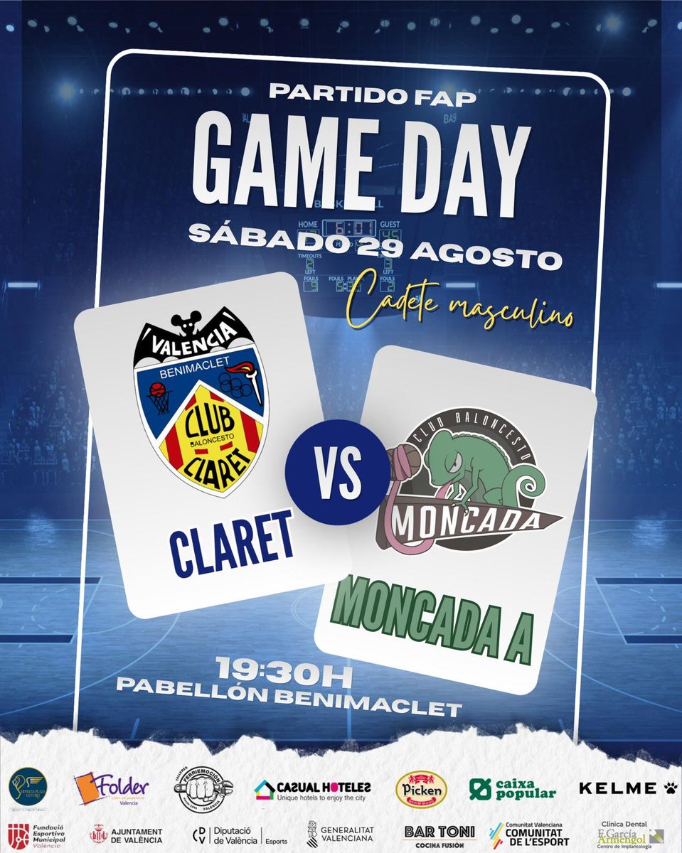 CBClaret's tweet photo. 🏀🔥 ¡HOY HAY PARTIDO!

Esta tarde, el Cadete Masculino A afronta la primera jornada de la FAP Autonómica. Los nuestros reciben a @moncadacb con el objetivo de sumar la primera victoria 💛💙

📍 Pabellón de Benimaclet
⏰ 19:30 h
🆚 CB Moncada

🙌 ¡Os esperamos! https://t.co/HukoBqP5Ry