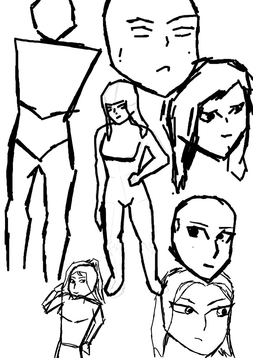 Ember0807's tweet photo. day 12 of drawing everyday till i become THE GREATEST ARTIST IN THE WORLD. today i just did sketches to try and get better proportions, obv nothing final but i do like that face in the lower mid right so there's progress! https://t.co/gEnvS0lGLP