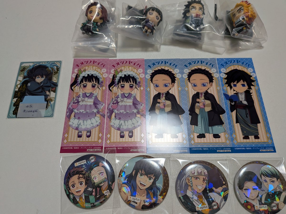 yuna6166's tweet photo. 【鬼滅の刃】ジョイフル コラボ 缶バッジアニメイト しおり 特典 炭治郎と仲間たち2マスコットコレクション

求↪2〜3>異種無一郎、しのぶ

譲↪1

📢郵送のみ
📢1点〜でも◎

お気軽にお声がけください！ https://t.co/0PVZuglNaw