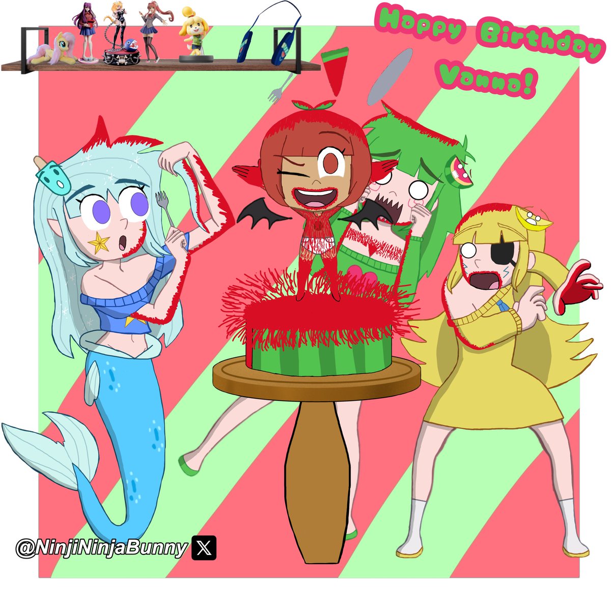 NinjiNinjaBunny's tweet photo. This is the second art page that I couldn’t fit in Vanna’s recent birthday stream so posting it here Happy Birthday again Vanna @Vannamelons https://t.co/BzigTDtj5o