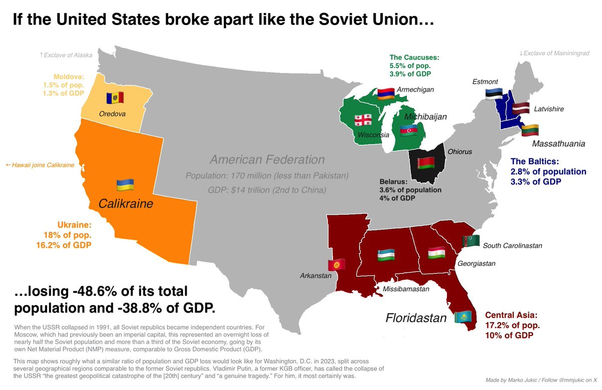 BrilliantMaps's tweet photo. What If The United States Collapsed Like The Soviet Union?

credit: @mmjukic 

More about the map: https://t.co/xZpvCRNvxy https://t.co/vufzElPCpz
