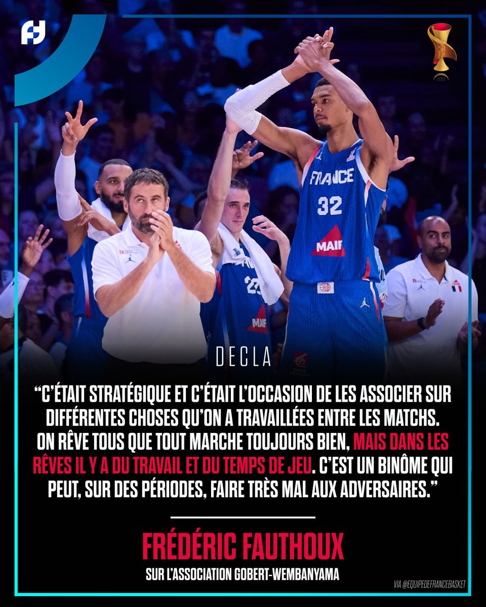FirstTeam101's tweet photo. Rudy Gobert et Frédéric Fauthoux sur l'association Gobert-Wembanyama sur le terrain 🗣
📺 Prochain match dimanche 30 août à 17h30 face à la Suède, à voir sur beIN Sports
🏆 #FIBAWC #StepItUp https://t.co/iZTDrROGzY