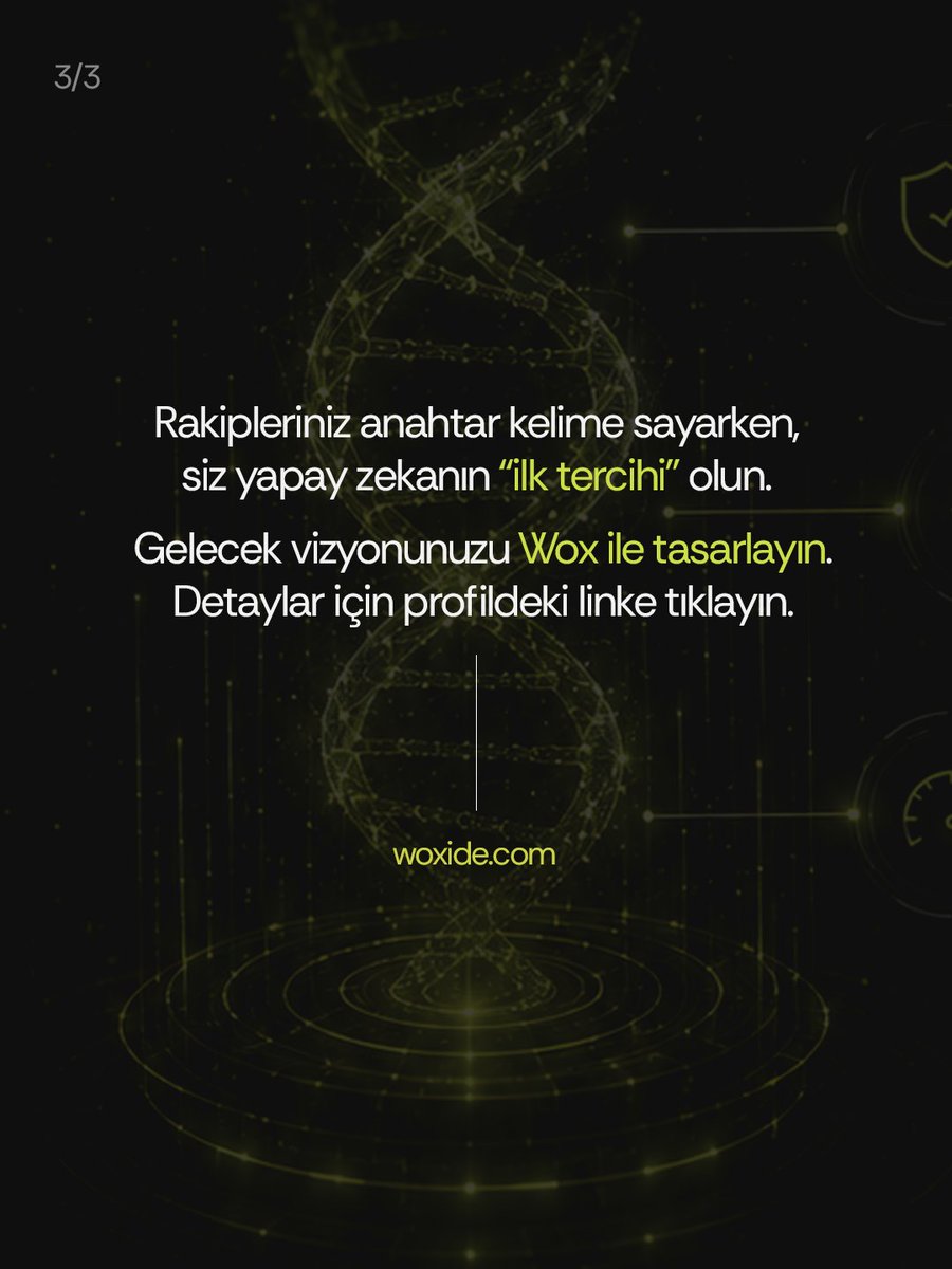 woxidesign's tweet photo. Rakipleriniz hâlâ eski usul anahtar kelime saymakla vakit kaybederken, siz  yapay zeka asistanlarının "ilk tercihi" olun.  

🚀 Geleceği Wox ile bugün tasarlayın. Detaylı bilgi ve GEO stratejilerimiz için profildeki linke tıklayın!  
#Wox #GEO #WebTasarım #GEOAjansı #YapayZekaSEO https://t.co/1prrInz9Ns