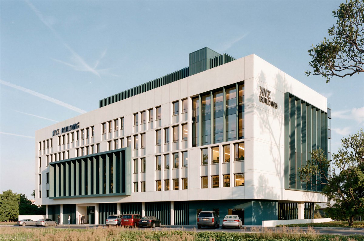 ArchitectsTgh's tweet photo. XYZ #Administration Building
A #contemporary  administrative  headquarters in #KSA designed with a bold  geometric facade  and efficient #workspace layout.  The project combines modern  glazed curtain walls with structural V-shaped columns. https://t.co/uVdALSbeao