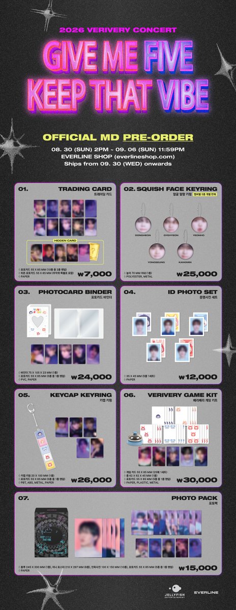 VRVRFARM's tweet photo. [PRE-ORDER NOTICE]
GIVE ME FIVE KEEP THAT VIBE
Official MD 🌠 

MD LIST OPEN ✨

➫ 2026.08.30 (SUN) 2PM

#베리베리 #VERIVERY #VRVR
#VERIVERY_CONCERT
#GiveMeFiveKeepThatVibe
#EVERLINE #에버라인 https://t.co/8DBGCtxVjv