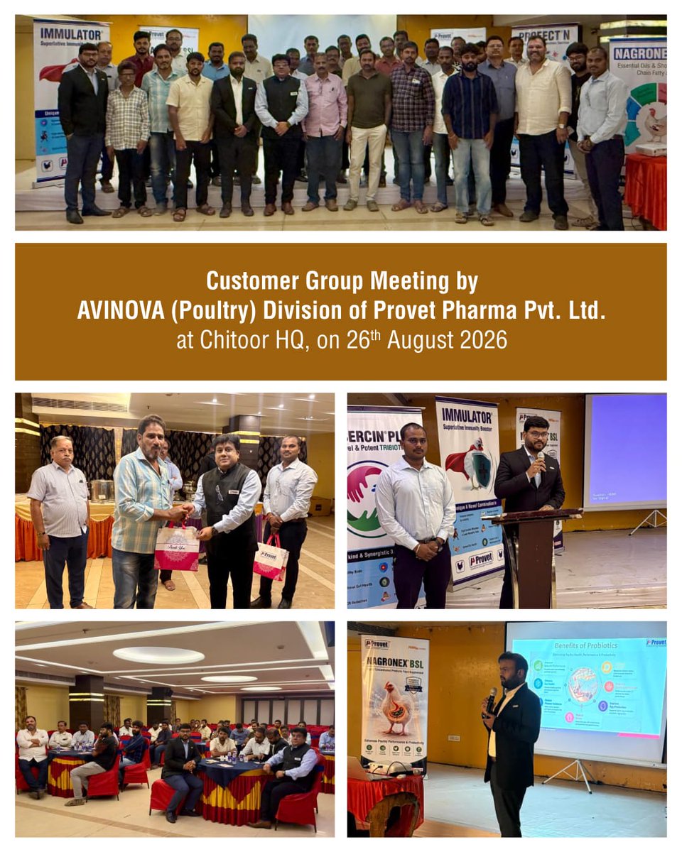 provetppl's tweet photo. We hosted a highly interactive Customer Group Meeting at Chitoor HQ on 26.08.2026, attended by 50-60 progressive layer farmers.
Thank you to our wonderful farming community for joining us.
#Provetpharma #poultryfarming #layerfarmer #animalhealth #poultryindustry #CGM https://t.co/5iO4mVTggs