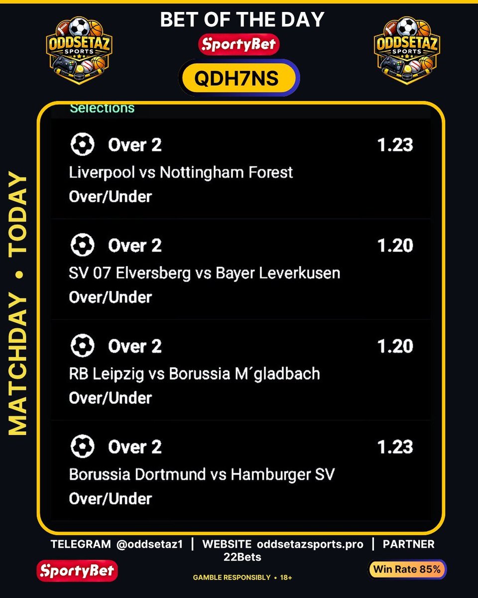 ODDSETAZ01's tweet photo. ✅-BET OF THE DAY 
🏆-SPORTYBET CODE - QDH7NS
✌-GOOD LUCK GUYS 
➡️ JOIN FOR FREE 
➡️https://t.co/hui6ZjHXPR
➡️https://t.co/yHOotP3FhV

#sportybet #predictions #footballtips #betoftheday https://t.co/8zskEaCkP5