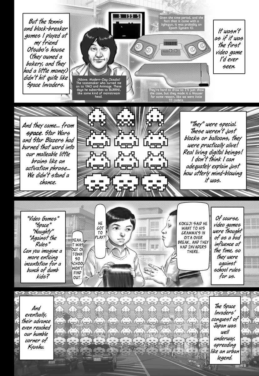 HUGASTUDIO's tweet photo. Now that I’ve become known as the "creator who makes games in collaboration with AI," I thought I’d take this opportunity to show you another side of who I am.

My career actually began as a manga artist back in 1991, during my university years before I joined SEGA.

If there’s one manga I want you all to read the most, it’s 8-bit Chronicle (2007–). It’s a chronological manga that chronicles the history of Japanese video games, starting with Space Invaders in 1978. Much like Segagaga and HIJURA, I believe this was a world-first attempt in its genre.

Thanks to the dedicated fans who have translated it into English, it is now available for you to read. I hope you give it a try—I think you’ll find a raw, vivid history of Japanese gaming that you've never encountered before.