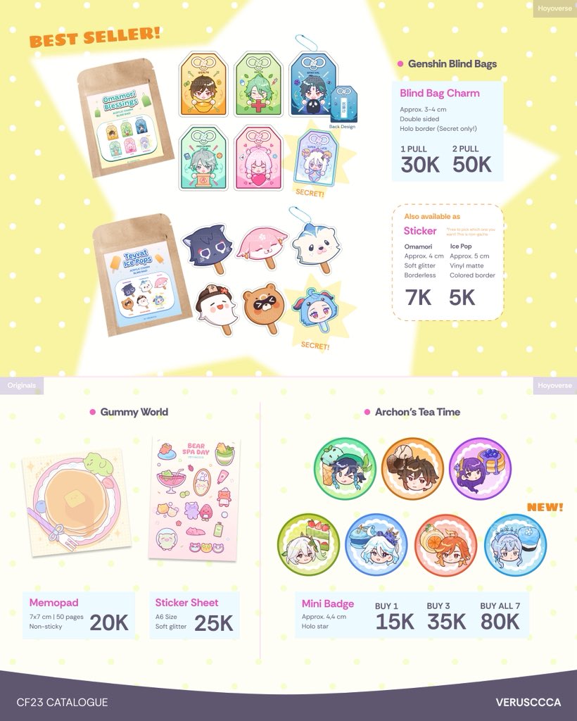 verusccca's tweet photo. [reshares appreciated!🩷]

۶ৎ veru’s PO catalogue for #cf23 ۶ৎ
+ GIVEAWAY

🥝 PO Period: 29 Aug-8 Sep
📦 Pick up (Both days) / Mail order
🌀 Genshin, HSR, Alien Stage, Haikyuu, Apothecary Diaries, Originals
🍥 Form: https://t.co/UgrTnU6vF4 

#comifuro23 #cf23catalogue 
(1/3) https://t.co/hNqXbKUDau