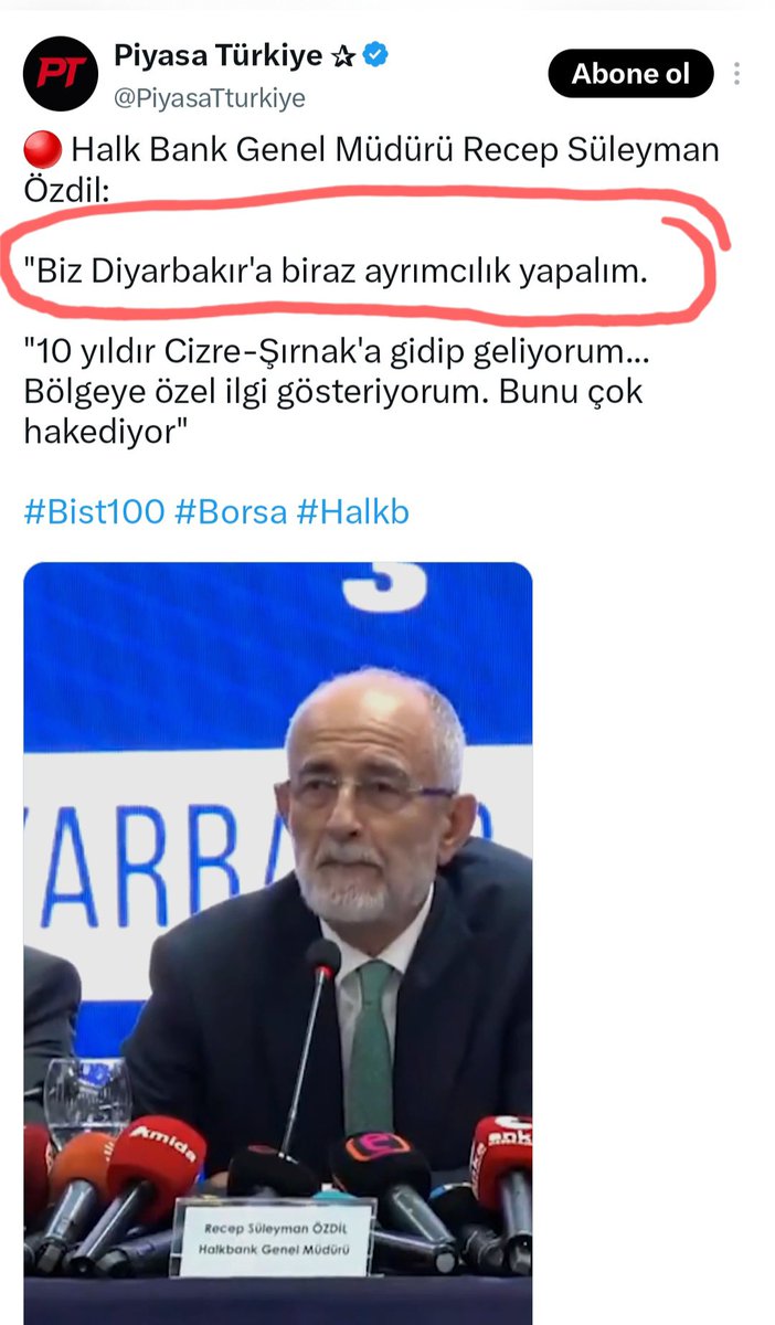 volkan_giritli's tweet photo. ‼️TÜRK UYUMA... Uyursan seni boğacaklar...

Bakın 2 kamu Bankasının genel müdürlerinden gelen peşpeşe açıklamalar.

👉Halkbank Genel Müdürü; "Diyarbakır'a ayrımcılık yapacağız" diyor.

👉Vakıfbank Genel Müdürü de "1.5 milyar dolar Diyarbakır ve çevresine dağıtacağız" diyor.

‼️Anayasamızın 10. Maddesine göre Kanunlar Karşısında herkes eşittir. 
Ayrıca; Hiçbir kişiye, aileye, zümreye veya sınıfa imtiyaz tanınamaz...

‼️Bu açıklamalar Anayasanın EŞİTLİK İLKESİNE AYKIRIDIR. Bürokratlar alenen suç işliyorlar...

‼️UYAN TÜRK...!!!
Vergiler altında eziliyorsun bir de üstüne çerçeve yasanın nimetlerinden faydalanacak kişilere finansör olacaksın...

#cumartesi #ekonomi #çerçeveyasa #HainsizTürkiye