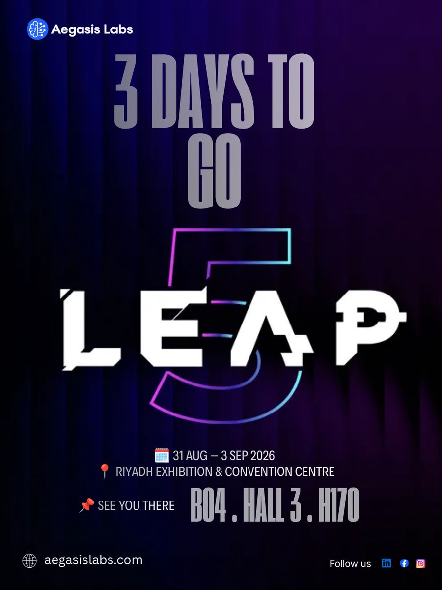 aegasislabs's tweet photo. Three days to go.

LEAP 2026 is almost here, and Riyadh is getting ready for four days of conversations, ideas, and innovation shaping what comes next in technology. https://t.co/MpCUPucKla