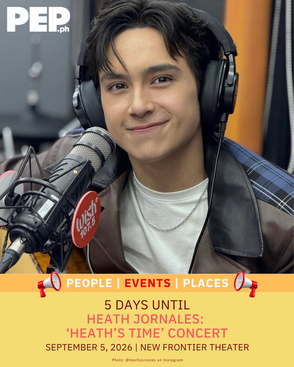 PEPalerts's tweet photo. 5 DAYS TO GO! ✨

Heath Jornales is bringing the Heath wave to Manila with “Heath’s Time” Live in Concert on September 5, 2026, at the New Frontier Theater. 

#HeathsTime #PEPConcerts #PEPSocial #PEPAly https://t.co/Sf6cK8OEKg