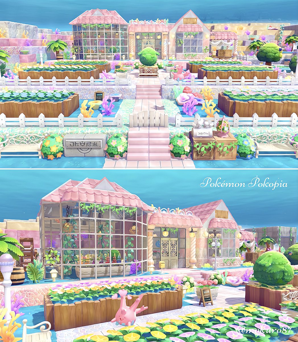 mokuro87's tweet photo. サニーゴの植物園ꕤ
うみぞこの街の花壇スペースに作りました。

温室と花壇に全種類のお花があります🌸

#ぽこあポケモン #ぽこポケ #pokopia https://t.co/4qgabnyd74