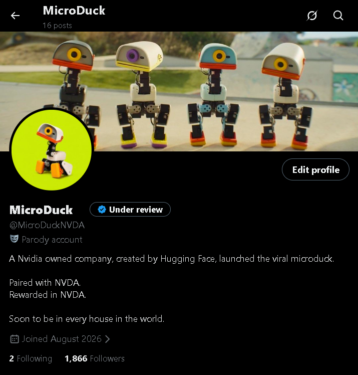 MicroDuckNVDA's tweet photo. Microduck has the potential to become the king of the RWA + meme meta.

And we’re building accordingly.

-What’s already in motion:

1. Profile picture updated ✅
2. Premium Blue Ticket — currently under review 🔵

What’s coming next:

1. New banner
2. Website
3. Original meme content — continuously updated

Microduck is already going viral across the globe, and we’re still only at the beginning.

The real build starts now.