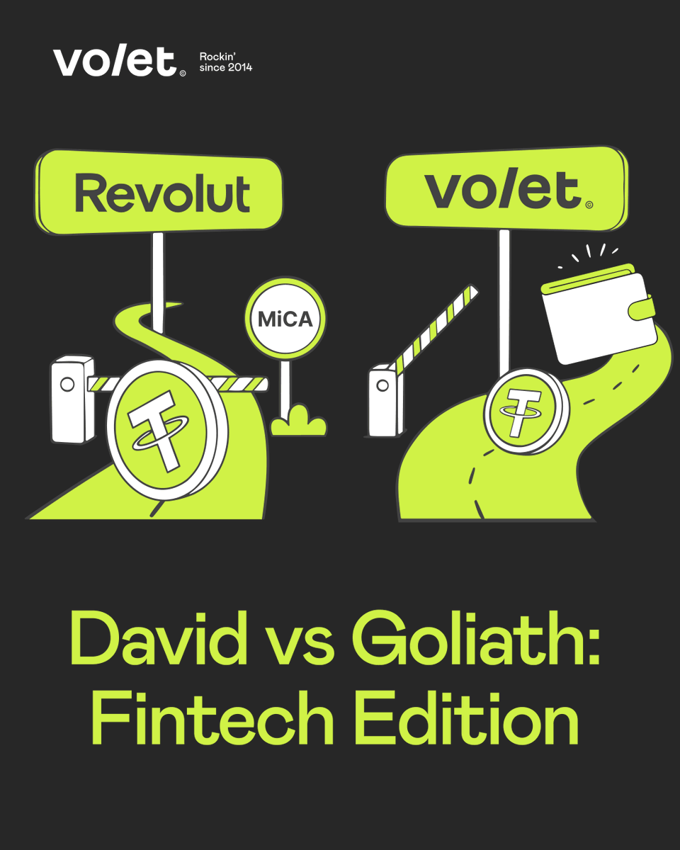 VoletCom's tweet photo. ⚔️ Not every giant wins every fight.

Revolut has a full UK banking license, $75B valuation, and 80M+ users. Genuinely impressive.

But at the same time it almost finished delisting USDT for EU accounts and Revolut Business still can't accept a payment that originated from crypto.

Where the giant has gaps, we built for exactly that:
https://t.co/k8MtjYmCXF