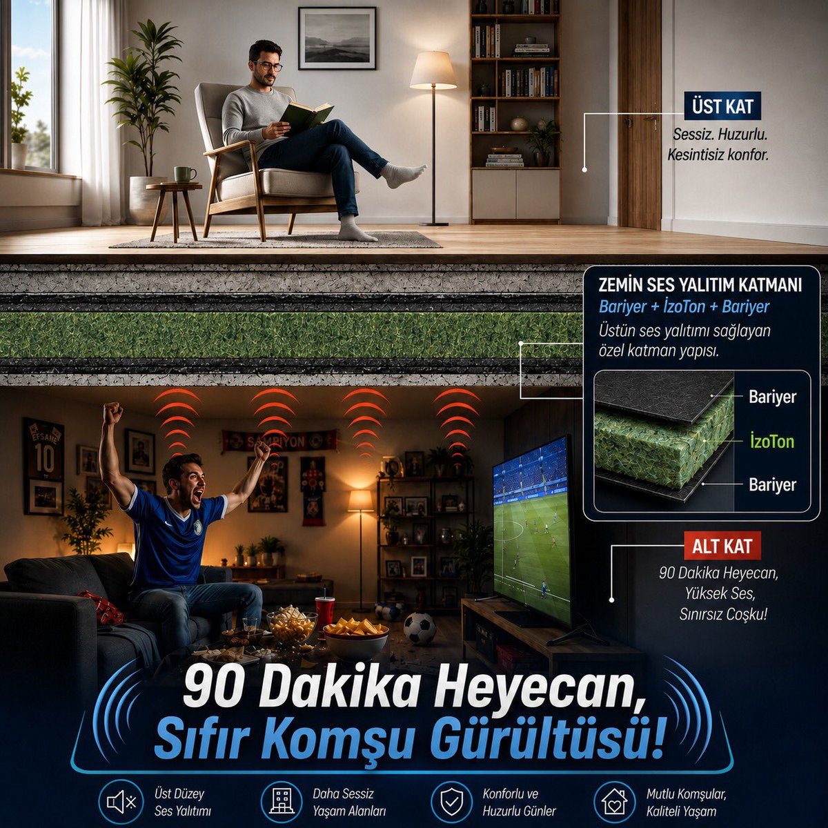 izoGuard_TR's tweet photo. ⚽🔇 TRİBÜN HEYECANI SENDE KALSIN, GÜRÜLTÜ YUKARI ÇIKMASIN!

Sizin maç heyecanınız, yüksek ses ve tezahüratlarla devam ederken…
Komşunuz sessiz ve konforlu bir yaşama devam ediyor.
#zeminsesyalıtımı #parkealtısesyalıtımı #şapaltısesyalıtımı #izoguard https://t.co/W76wH0sLOc