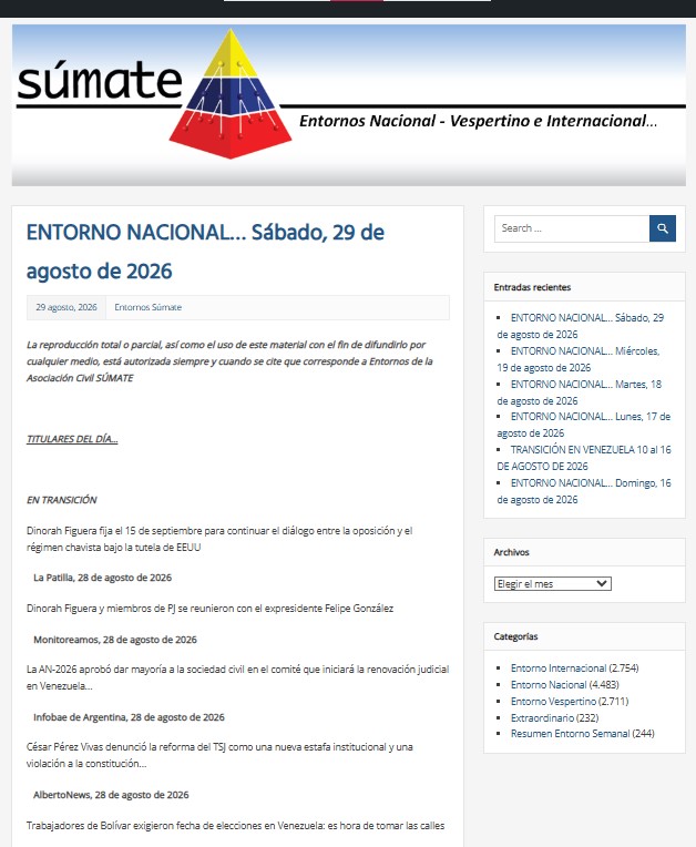 Sumate's tweet photo. Entorno Nacional #Sábado29Agosto
Aquí tienes nuestro reporte matutino de lo acontecido en el ámbito político-electoral nacional, con las noticias más importantes publicadas por los principales portales Web del país y del mundo.
Pulsa para acceder: https://t.co/2QyWayoBO6 https://t.co/Ko8Zw83a59