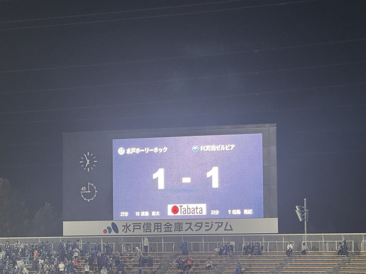 alpinestyler's tweet photo. 前半は1-1で折り返し

試合は、やや町田のペース
渡邉選手が先制したが、些細なパスミスで同点に追い付かれる

#水戸ホーリーホック
#町田ゼルビア https://t.co/04pgavPKkI