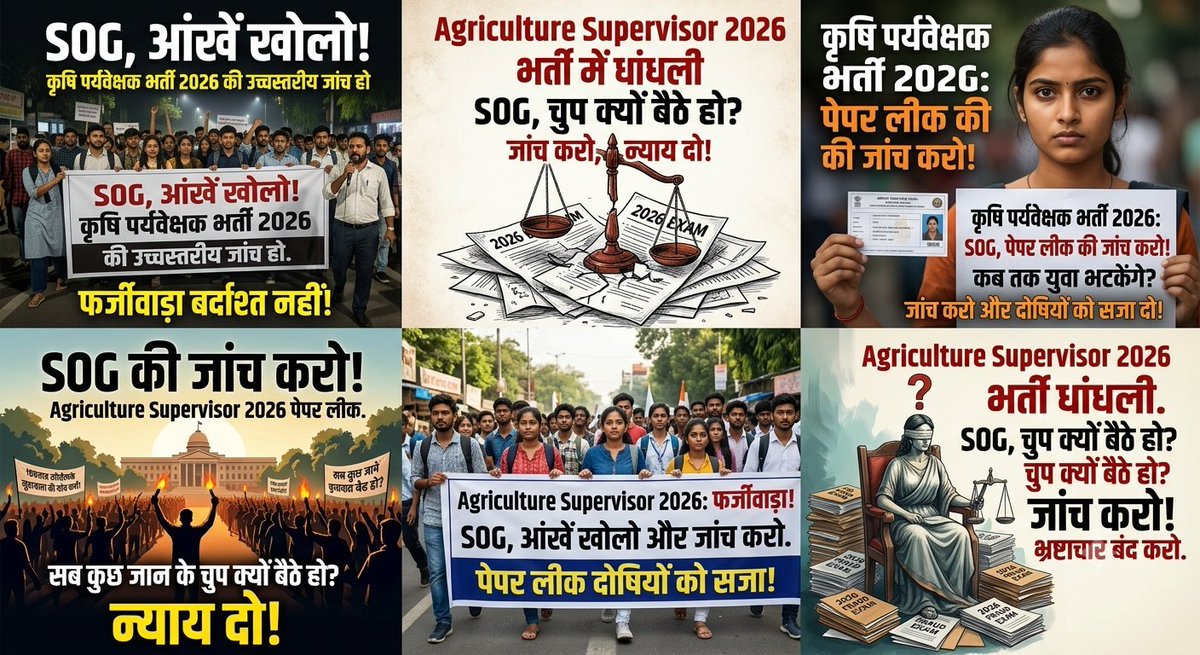 singh12181's tweet photo. RSSB कृषि पर्यवेक्षक भर्ती 2026 के परिणाम पर उठ रहे सवालों की निष्पक्ष जाँच की मांग ! 

18 अप्रैल 2026 को 1100 पदों पर आयोजित कृषि 

#RSSB #कृषि_पर्यवेक्षक #AgricultureSupervisor #RSSBResult #राजस्थान #युवा #निष्पक्ष_जाँच
@BhajanlalBjp @RajCMO @alokrajRSSB @hanumanbeniwal ✅👍🙏 https://t.co/tqWooZvDFF