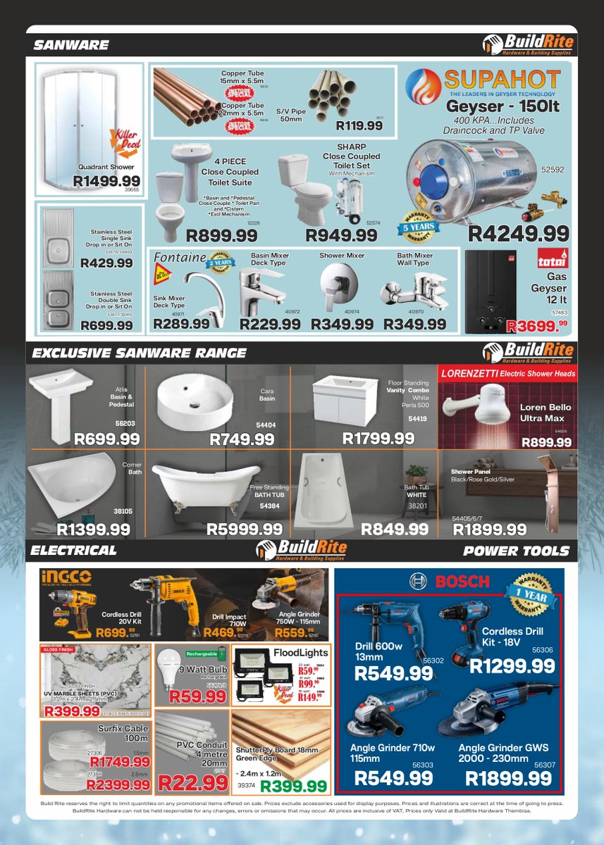BuildriteH's tweet photo. BuildRite Hardware Spring Sale is now on at Thembisa... Are you ready for these Crazy Prices and many more Amazing deals!!!😁

#Thembisa #kemptonpark #Eastrand #gauteng #Ekhuruleni #buildrite #buildritehardware #hardware #hardwarestore #affordable #dreamteam https://t.co/9x8vQZApeE