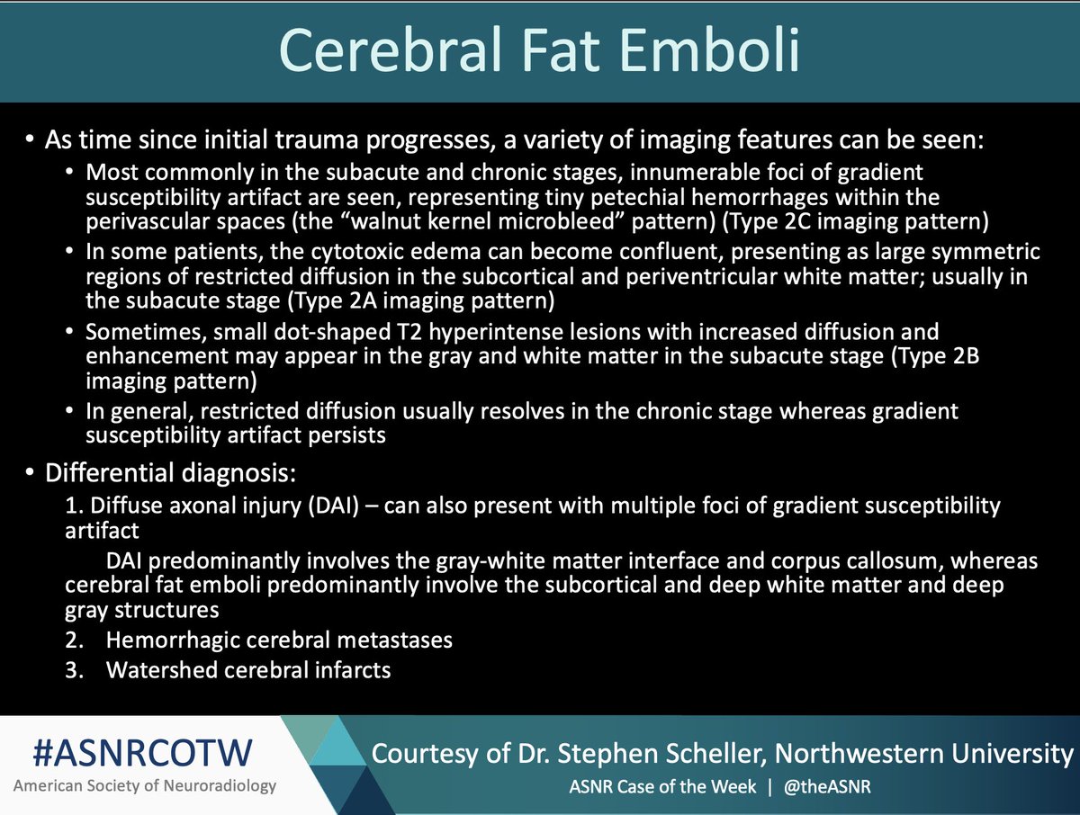 TheASNR's tweet photo. Great job, everyone! The answer is “Multiple bilateral foci of restricted diffusion/cytotoxic edema” https://t.co/q4U3iYeLIY