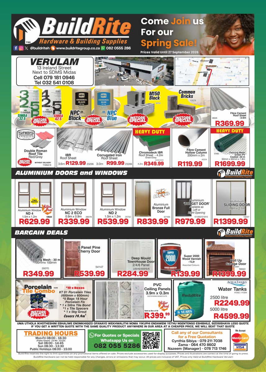 BuildriteH's tweet photo. BuildRite Hardware Spring Sale is now on at Verulam... Are you ready for these Crazy prices and many more Amazing deals!!!😁

#verulam #kwazulunatal #buildrite
#buildritehardware #hardware #hardwarestore #affordable #dream https://t.co/kMoN1LzZRJ