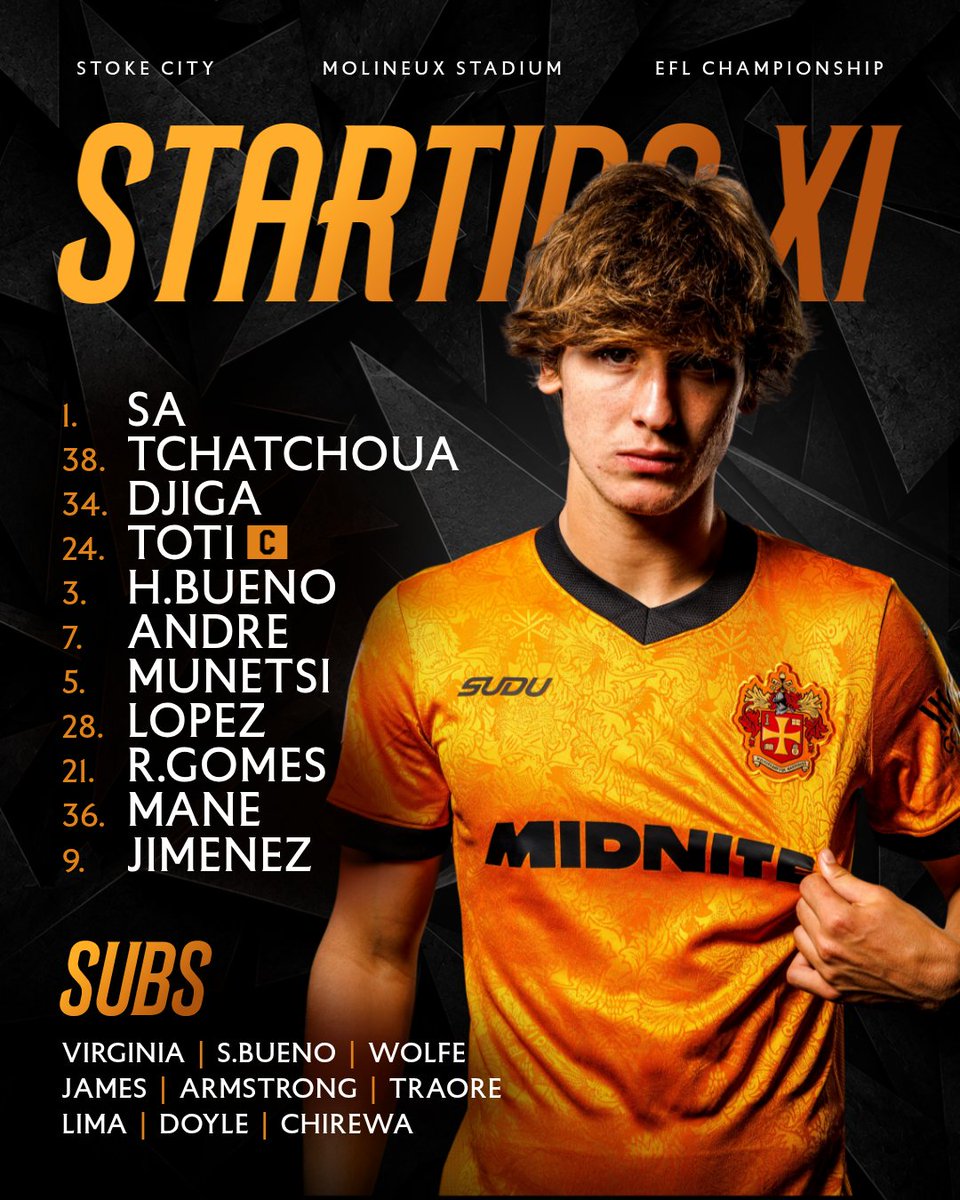 Wolves's tweet photo. 🔒 Same XI as Preston
��🇹 Virginia on the bench

Our line up to face Stoke 📋 https://t.co/JltQI0tCyZ