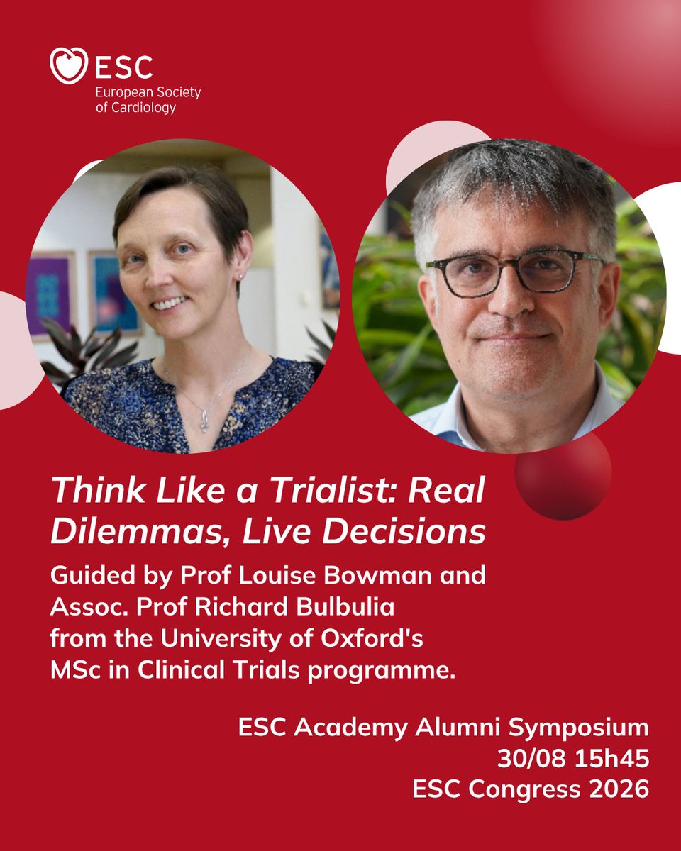 MRPopescuDr's tweet photo. 🫀 Tomorrow at #ESCCongress: don't just hear about clinical trials — run one. Become a trial's Steering Committee &amp; vote live: stop, adapt, or continue? With L. Bowman &amp; R. Bulbulia (Oxford). Keynote: @drjohnm.
🗓️ 30 Aug, 15h45 · 📍 ESC MR Seeblick #AcademyESC https://t.co/6WdHYkjjin