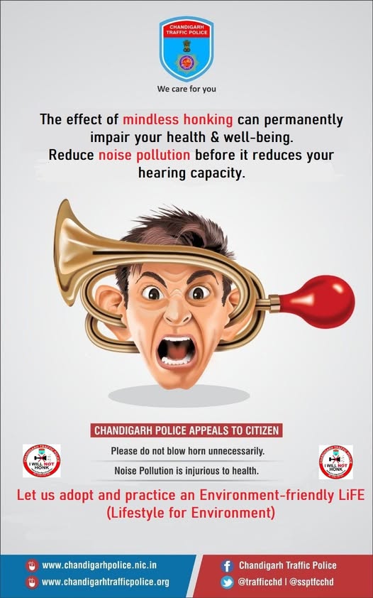 trafficchd's tweet photo. Noise can fill your ears, and put you in tears!! Honking leads to hearing loss, hypertension, stress &amp; cardiovascular diseases. In case of any traffic-related emergency, Call our Helpline No.1073. #StopHonking #Honk #NoHonking #Horn
#MakeChandigarhHonkFree
#WeCareForYou https://t.co/3lg8rhvAkz